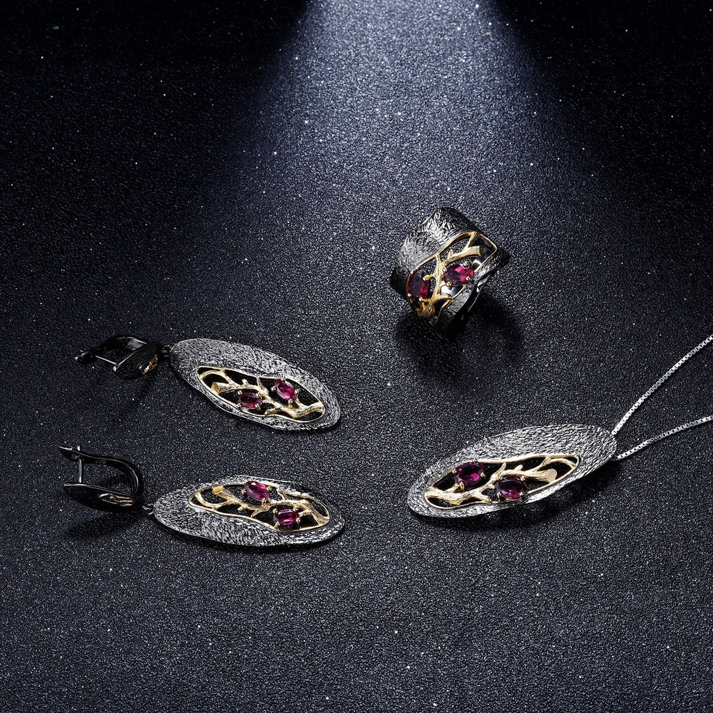 Rose Garnet Branch Earrings 925 Sterling Silver (side profile view)