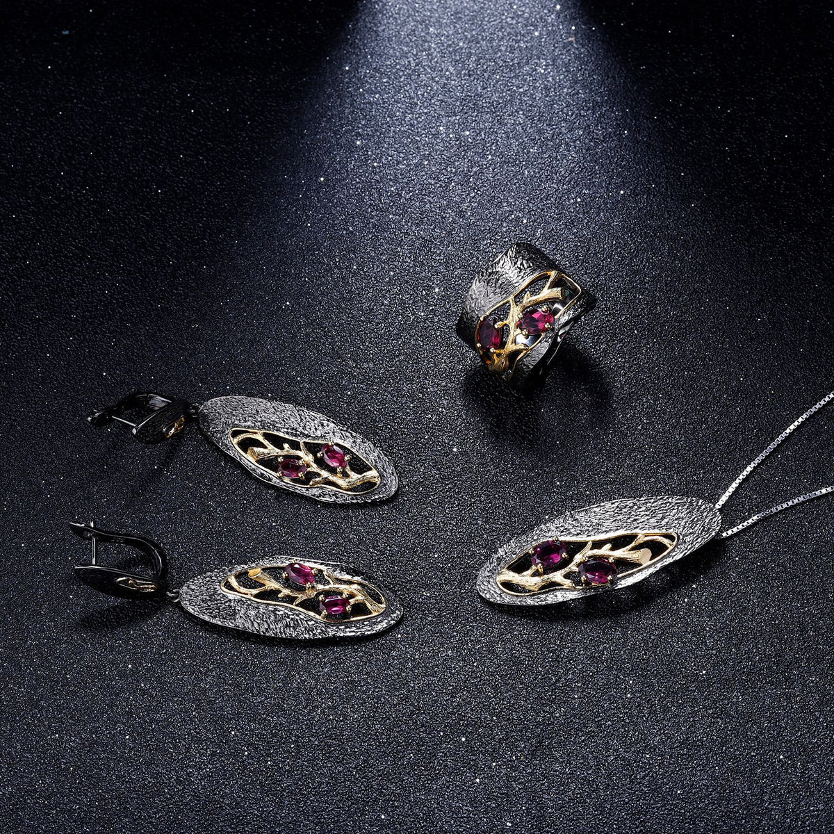 Rose Garnet Branch Earrings 925 Sterling Silver (side profile view)