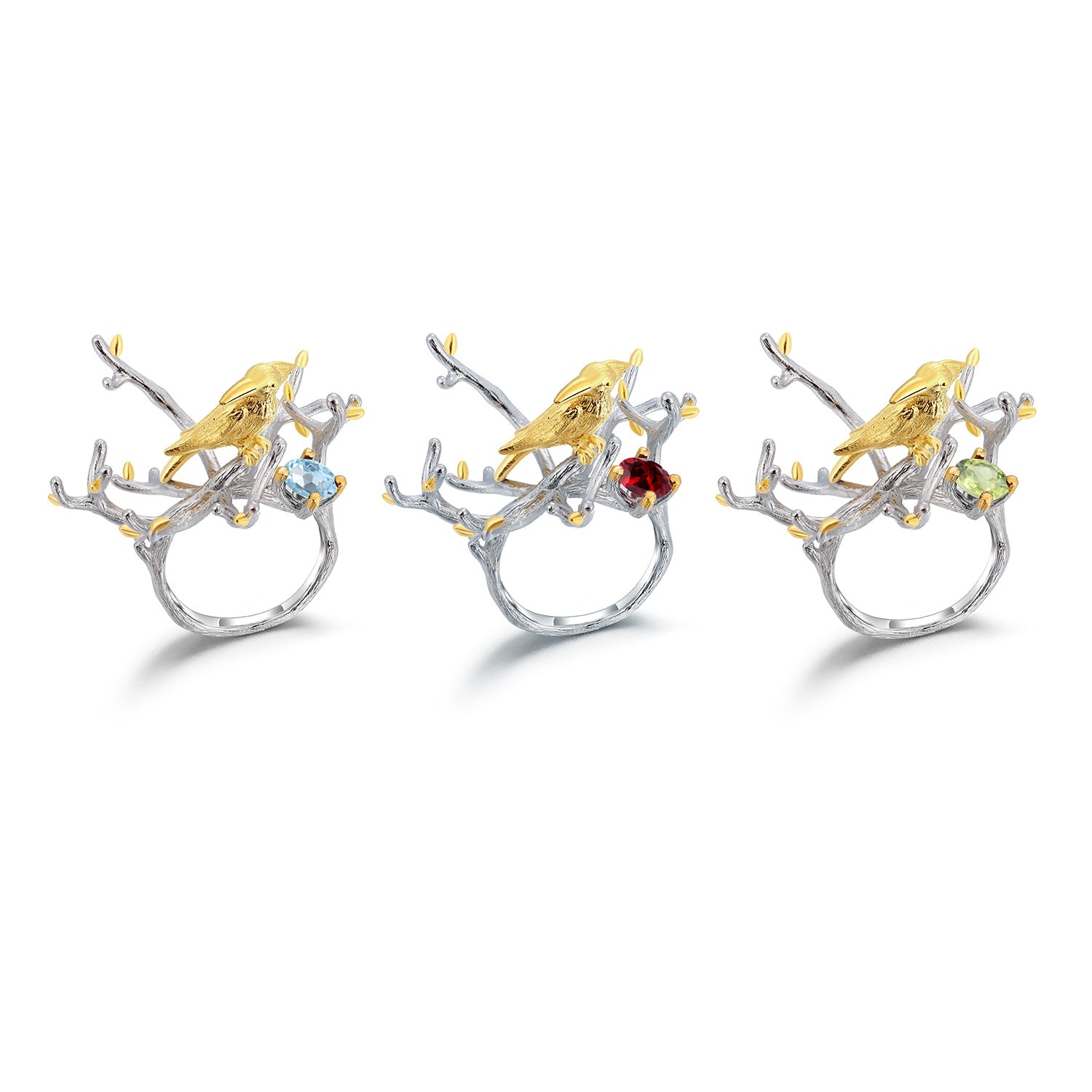 Peridot Bird Ring 925 Sterling Silver (wearing effect view)