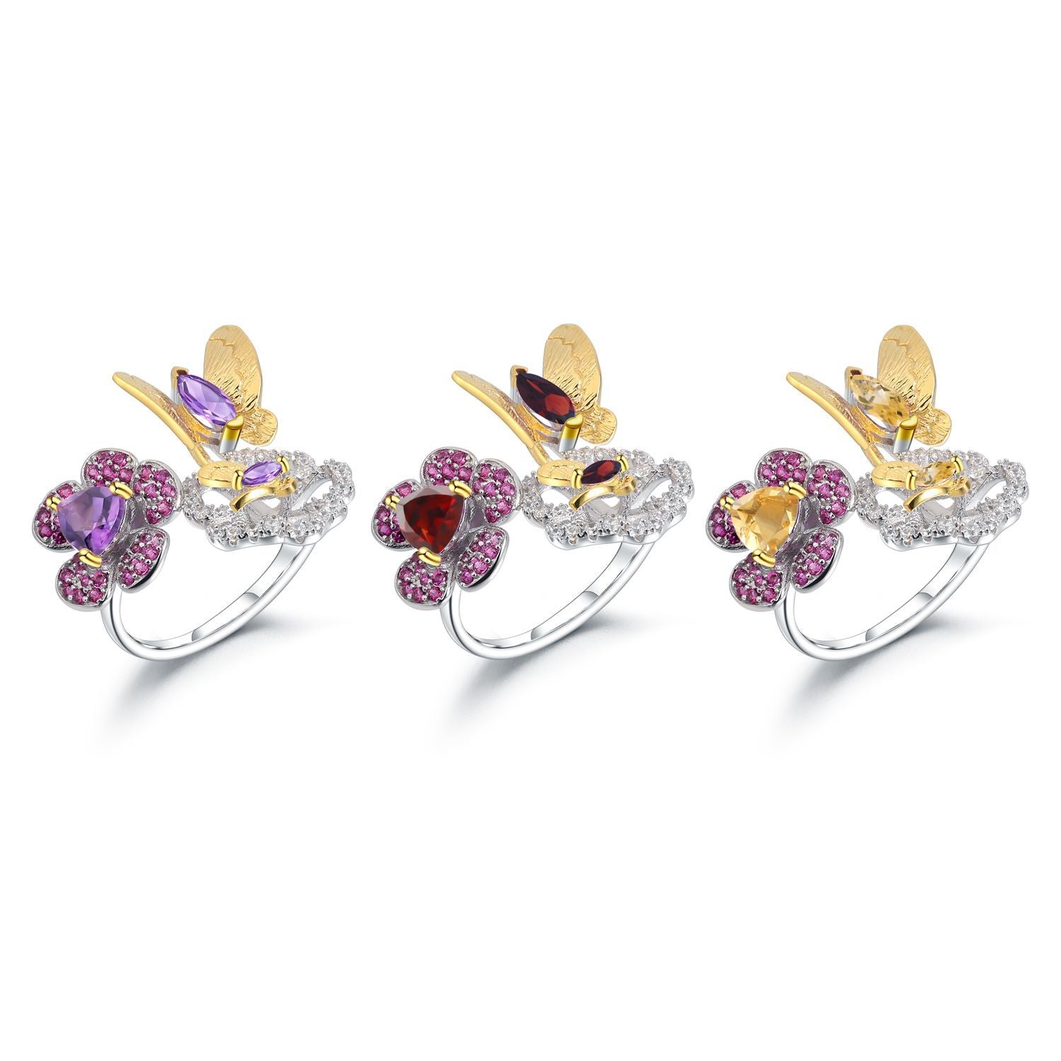 Amethyst Butterfly Adjustable Ring 925 Sterling Silver (wearing effect view)