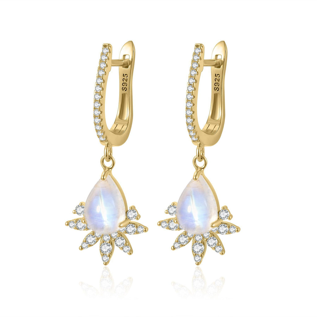 Natural Moonstone Drop Earrings 925 Sterling Silver