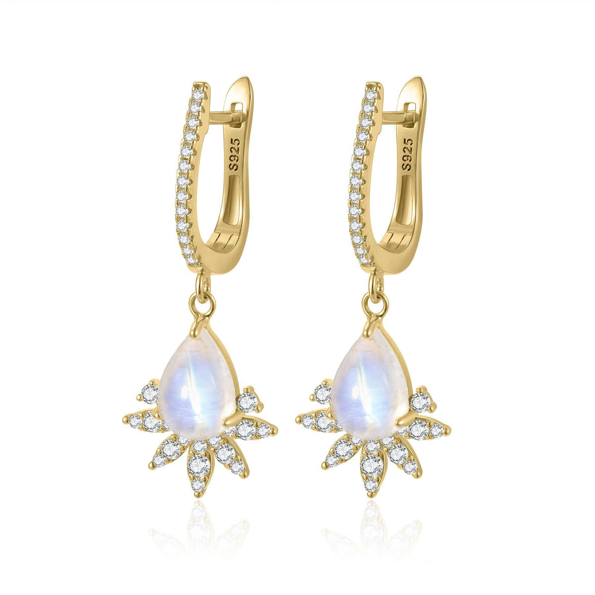 Natural Moonstone Drop Earrings 925 Sterling Silver
