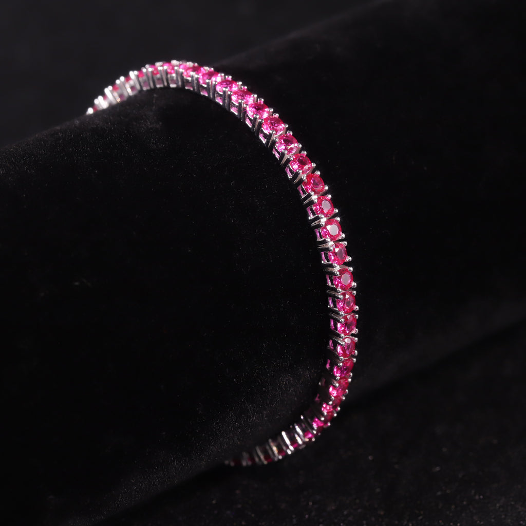 Lab-Grown Ruby 3/4/5mm Tennis Bracelet 925 Sterling Silver