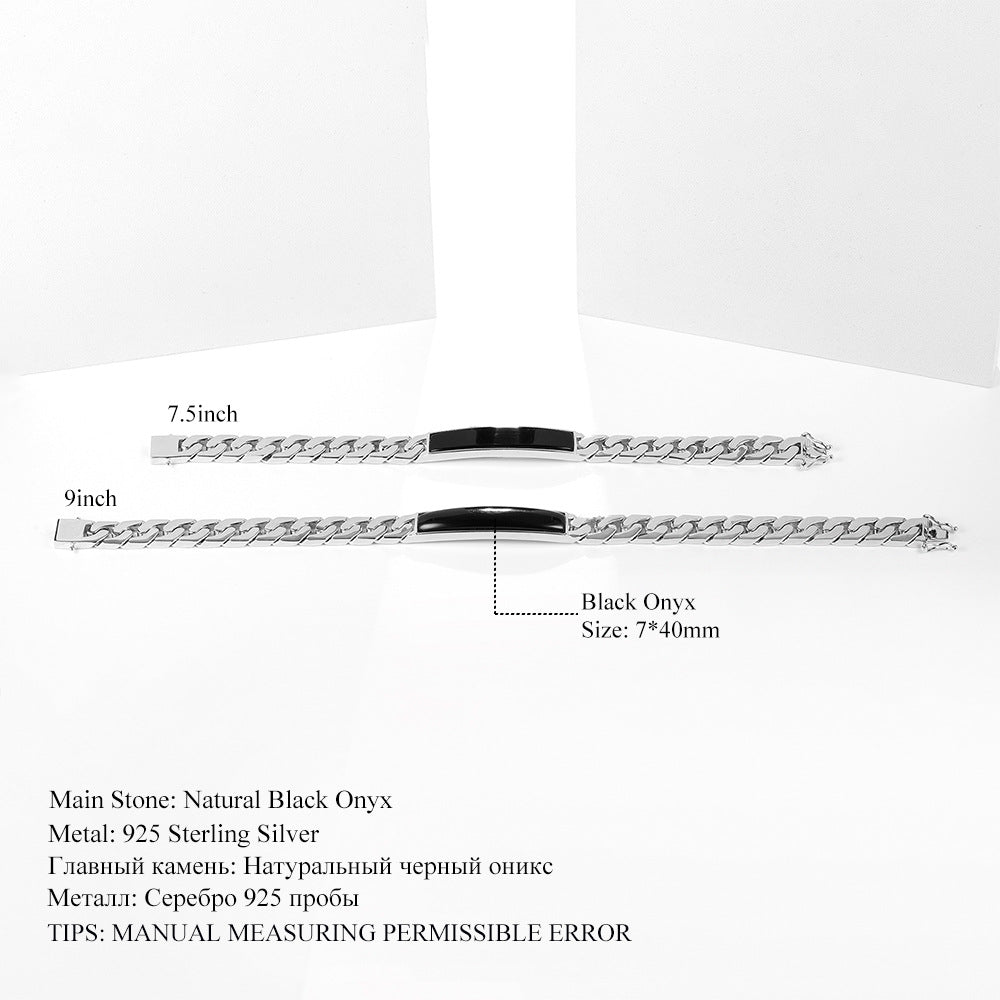 Black Onyx 7*40mm Bracelet 925 Sterling Silver (design detail close-up)