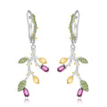 Multicolor Natural Gemstones Nature-Inspired Earrings 925 Sterling Silver (wearing effect view)