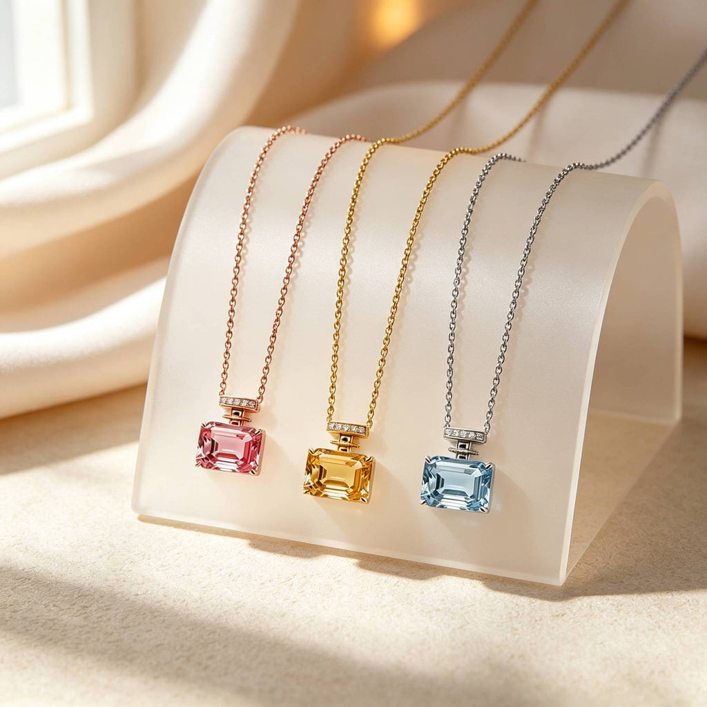 Perfume Bottle Gemstone Pendant Necklace 925 Sterling Silver - View 2