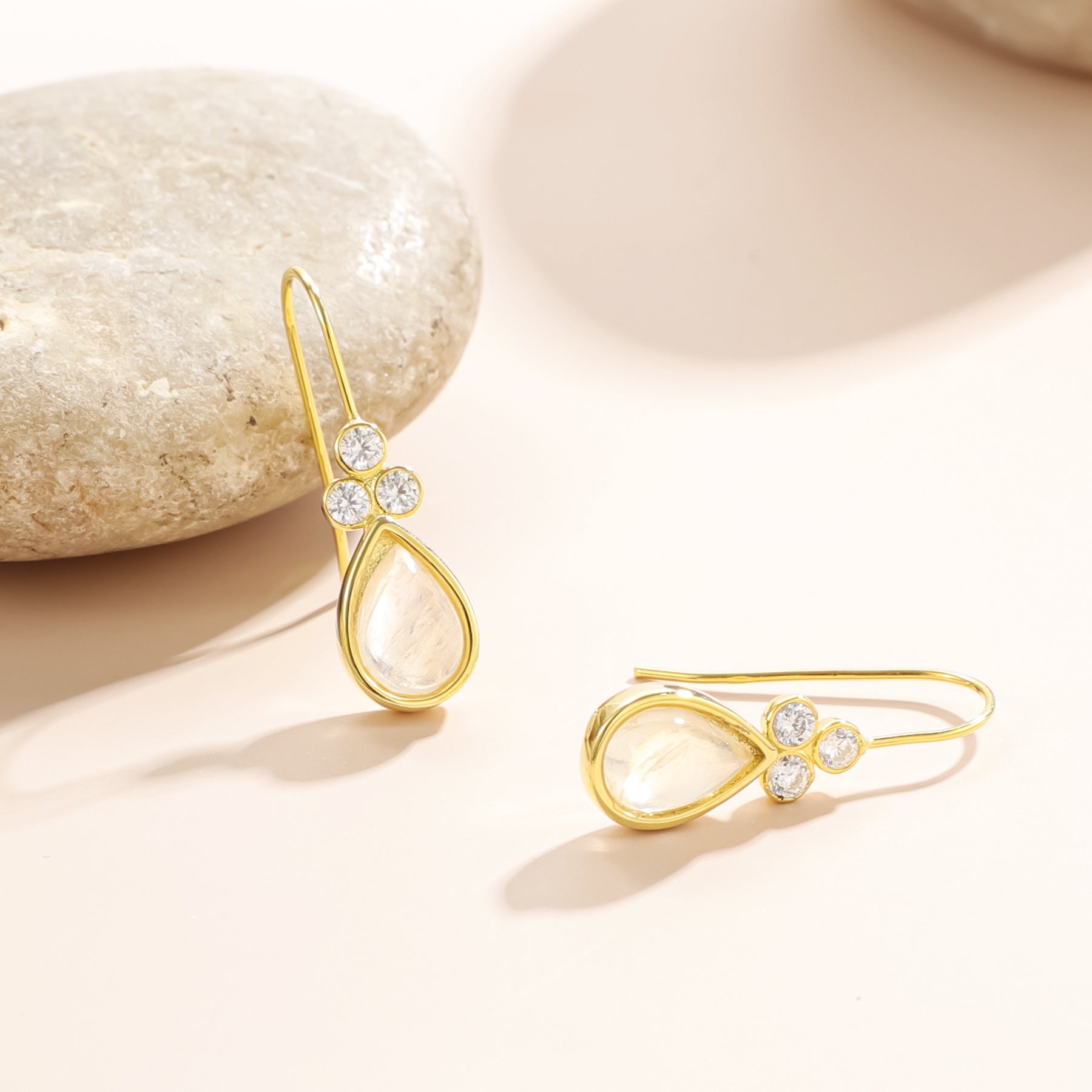 Back view of the Moonstone earrings showing clasp and hallmark