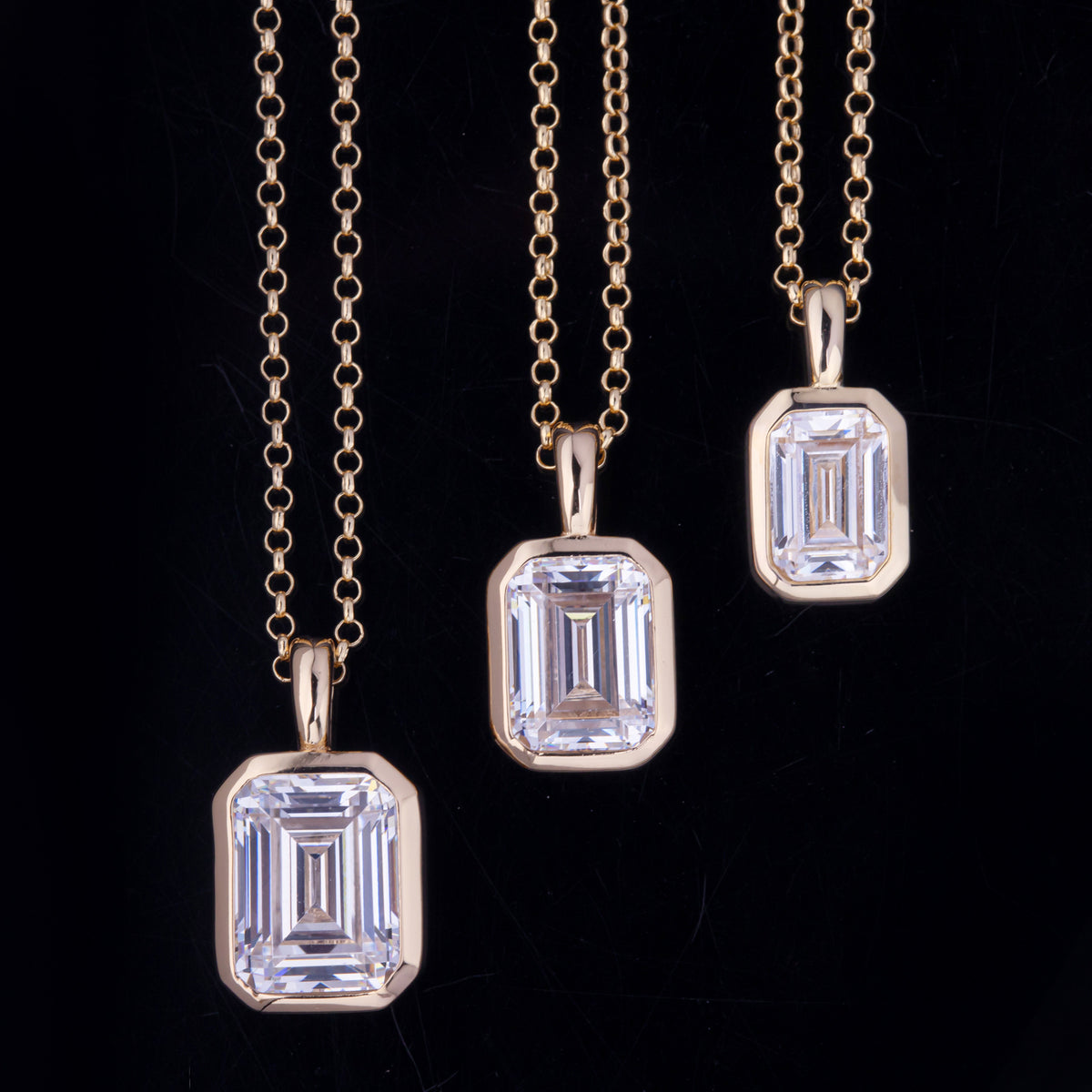 Emerald Cut Moissanite Pendant Necklace Gold - Wearing Photo 1