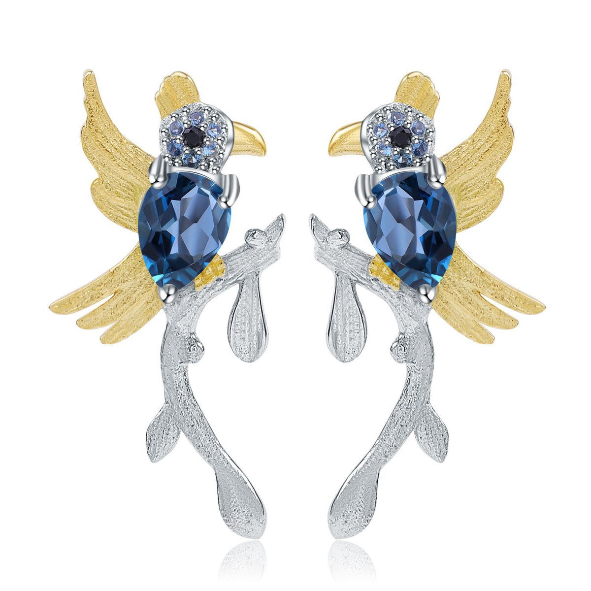 London Blue Topaz Magpie Earrings 925 Sterling Silver (wearing effect view)