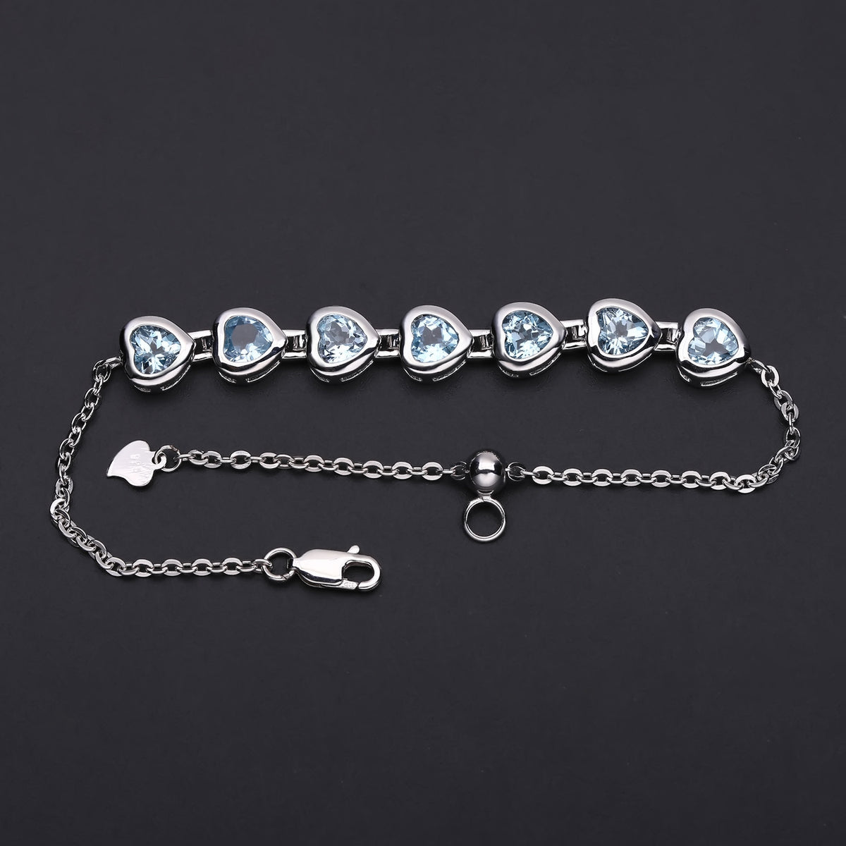 Topaz Heart-Shaped Bracelet 925 Sterling Silver (gemstone setting detail)