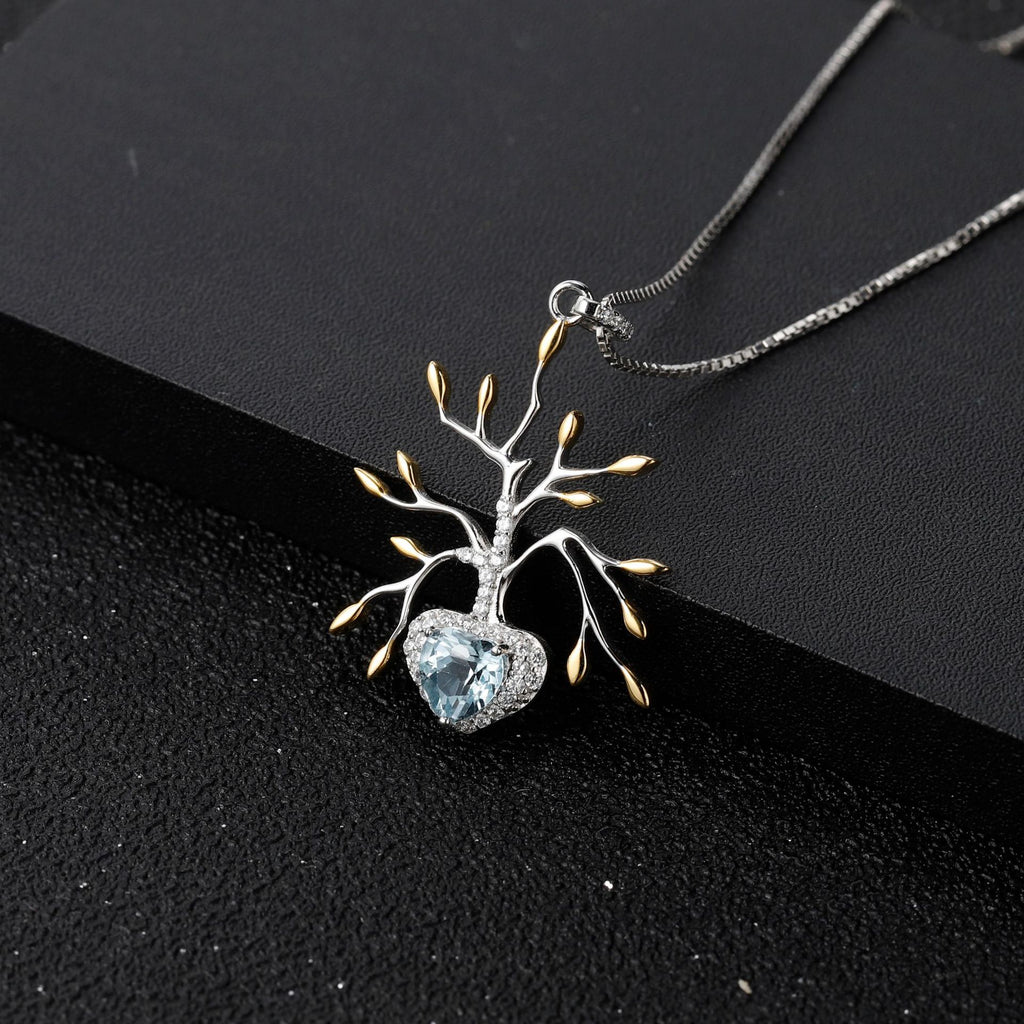Topaz Tree of Life Pendant 925 Sterling Silver (design detail close-up)