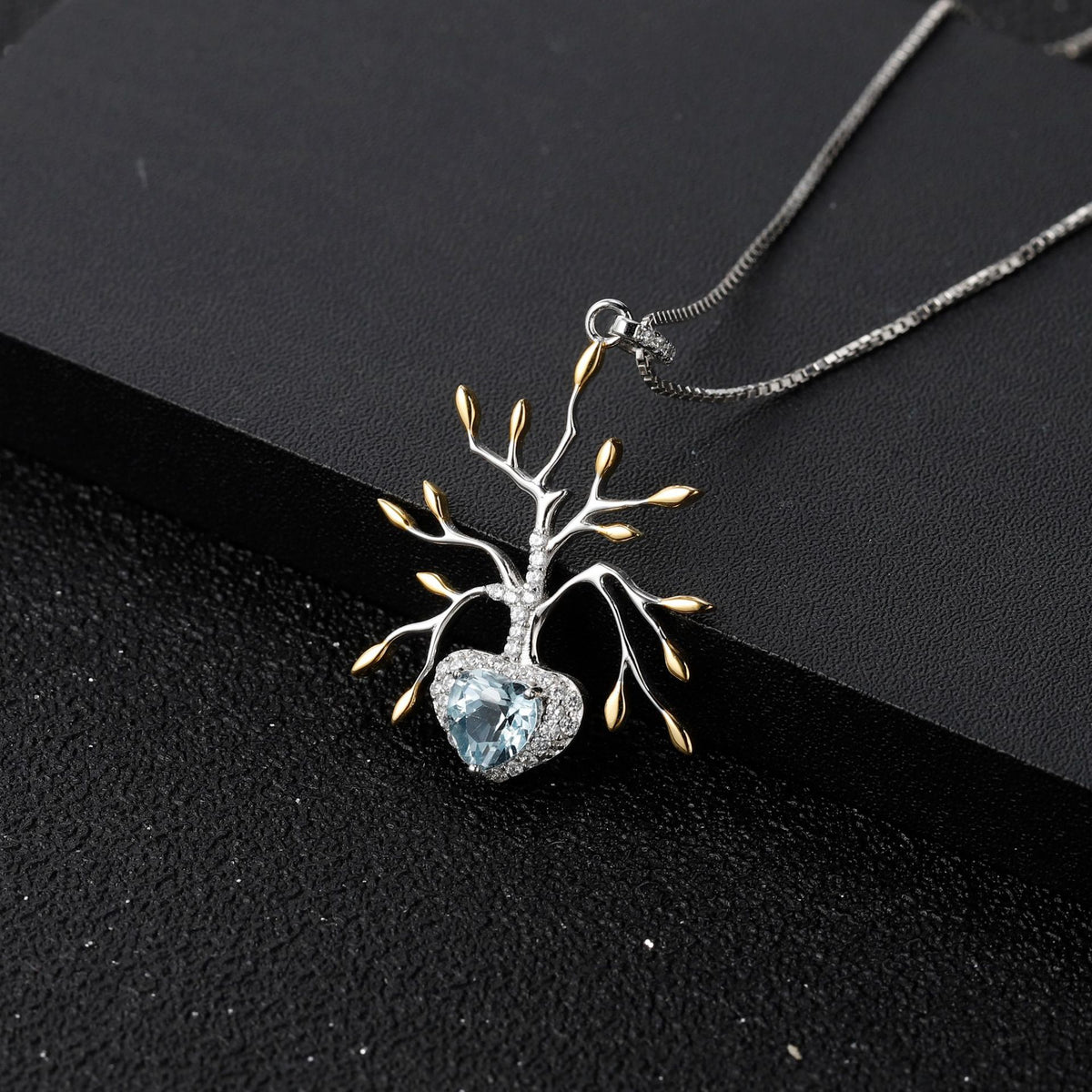 Topaz Tree of Life Pendant 925 Sterling Silver (design detail close-up)