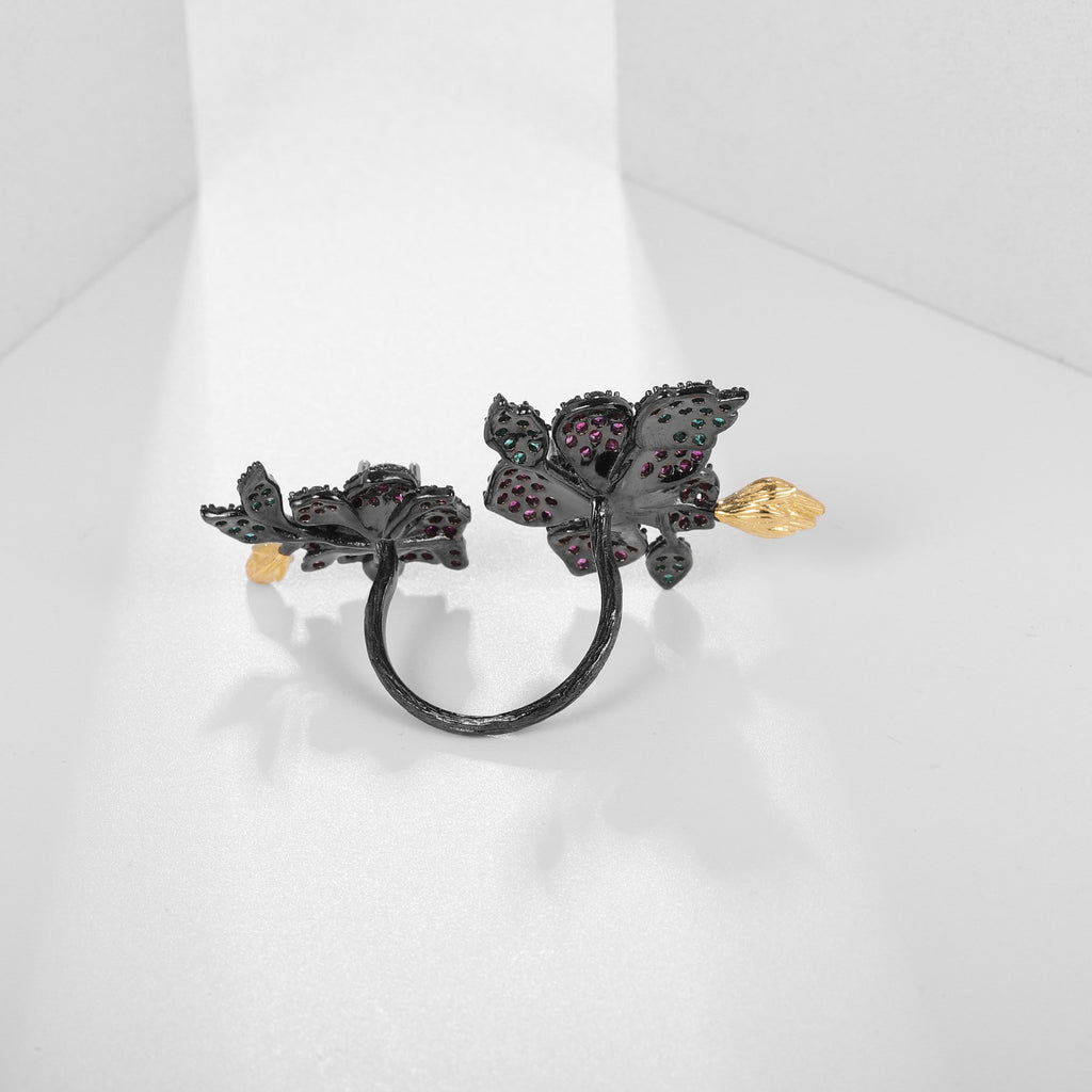 Citrine Floral Adjustable Ring 925 Sterling Silver (side profile view)