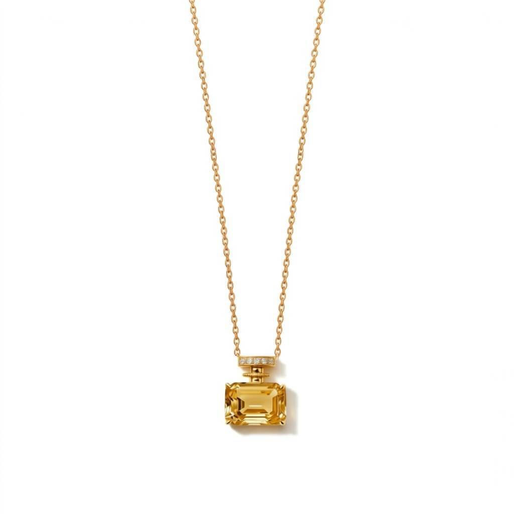 Natural Citrine Perfume Bottle Pendant Necklace 925 Sterling Silver