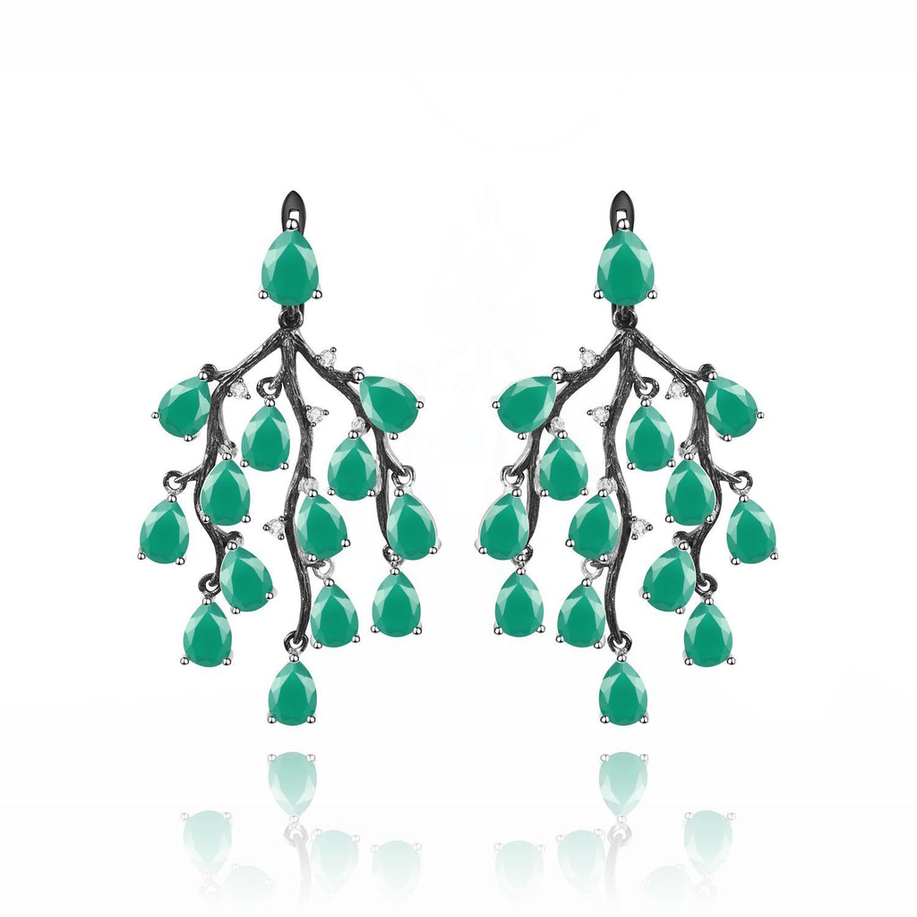Green Agate Willow Earrings 925 Sterling Silver