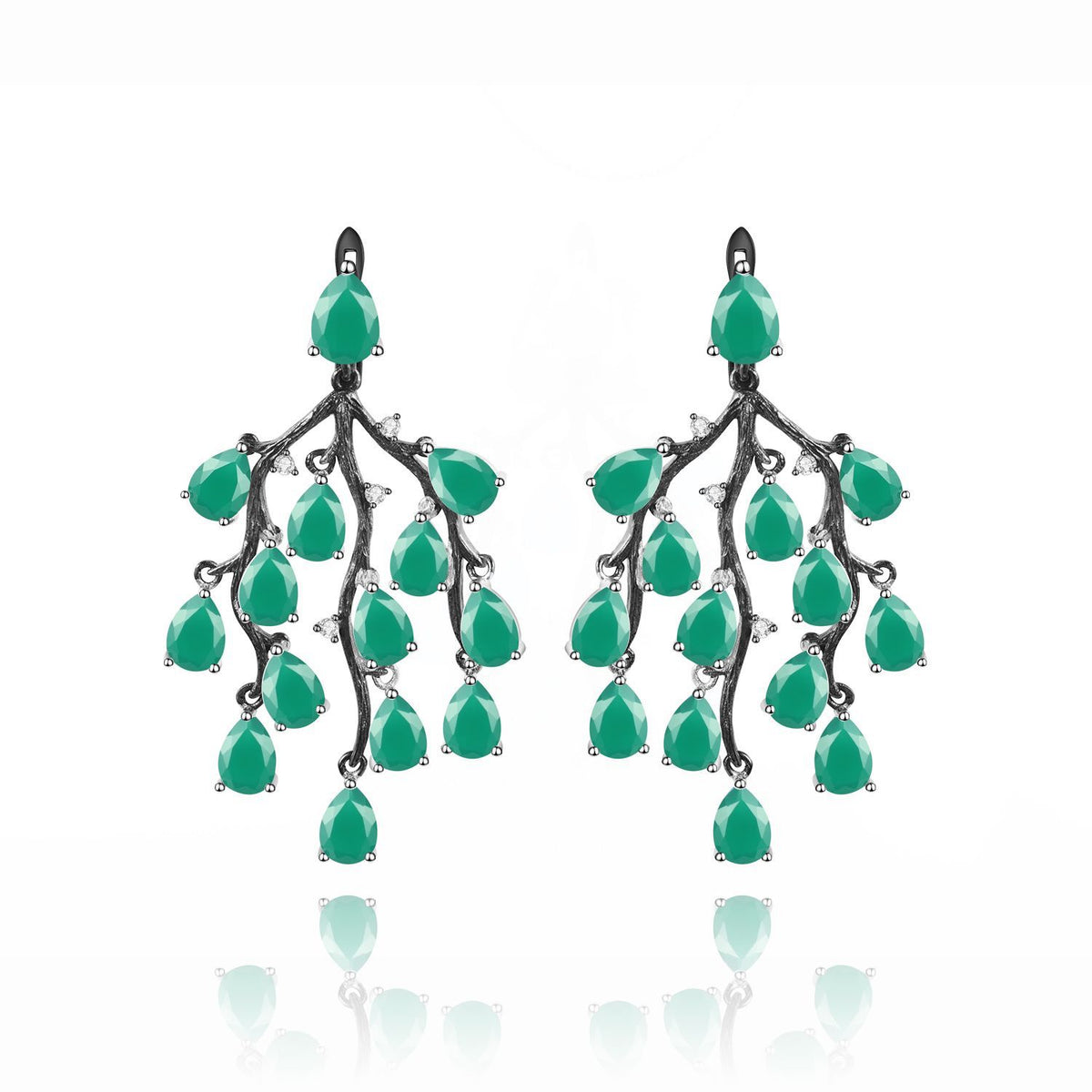 Green Agate Willow Earrings 925 Sterling Silver