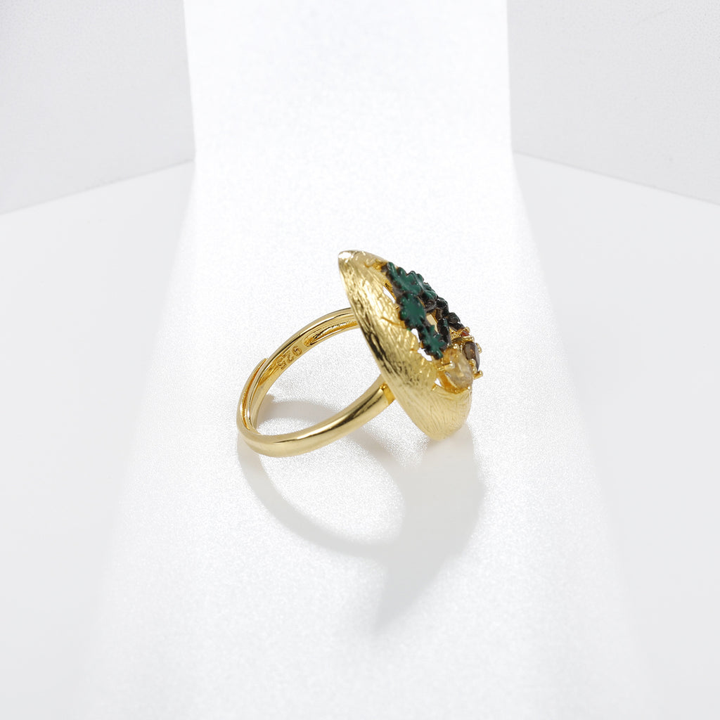 Citrine Nature-Inspired Adjustable Ring 925 Sterling Silver (gemstone setting detail)