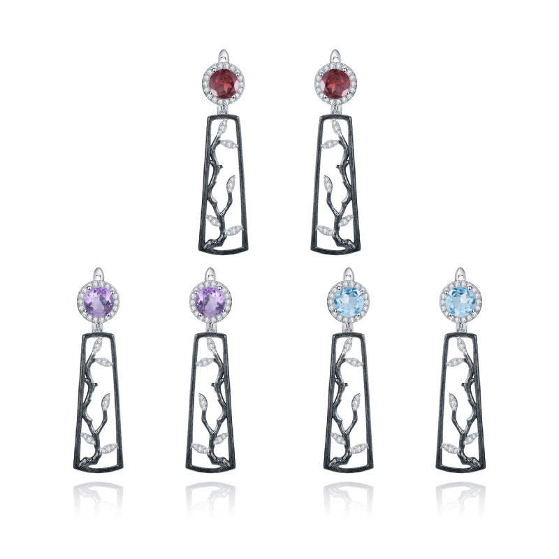 Amethyst Winter Plum Blossom Earrings 925 Sterling Silver (wearing effect view)