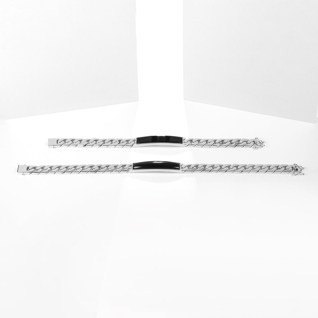 Black Onyx 7*40mm Bracelet 925 Sterling Silver (gemstone setting detail)