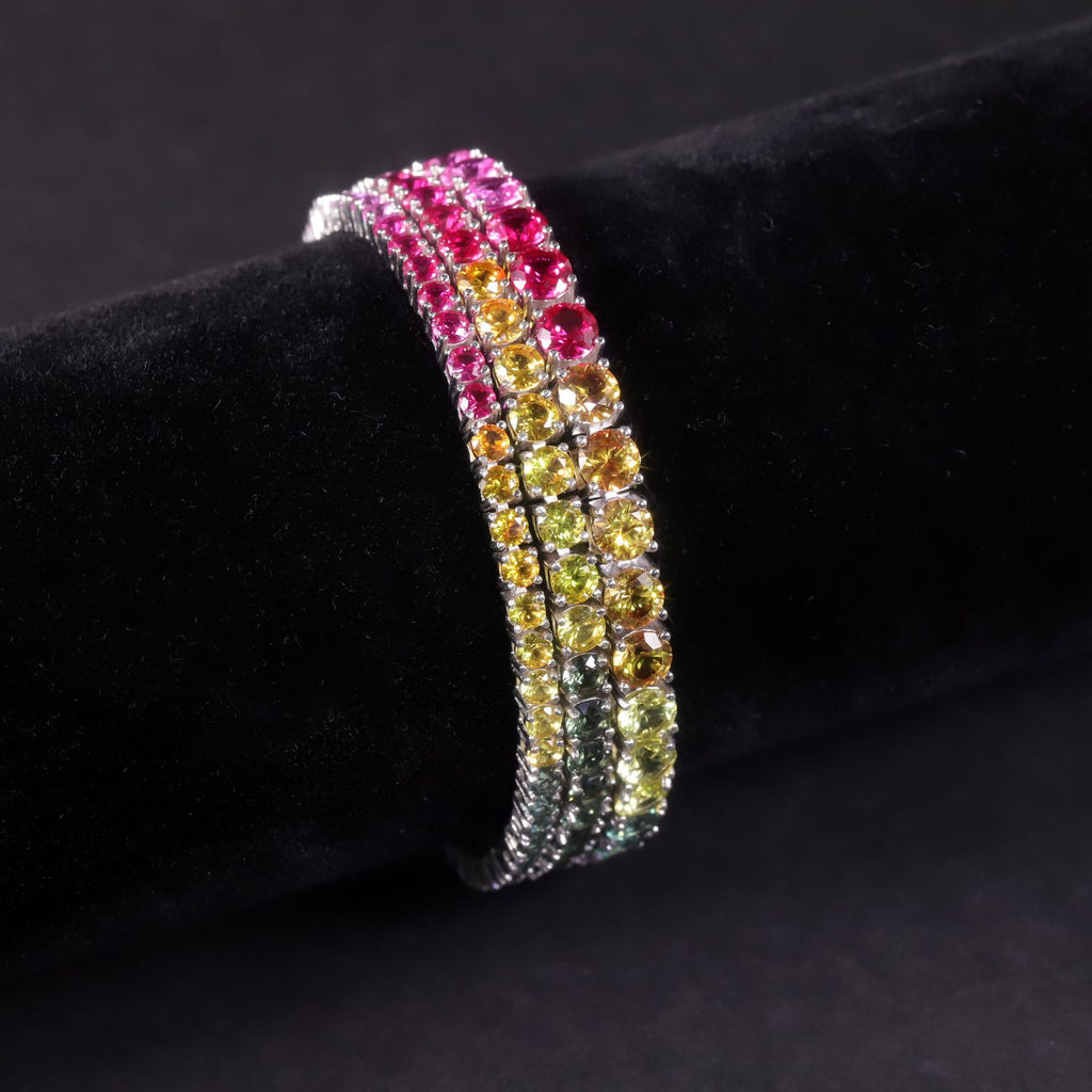 Lab-Grown Blue Sapphire 3/4/5mm Tennis Bracelet 925 Sterling Silver (wearing effect view)