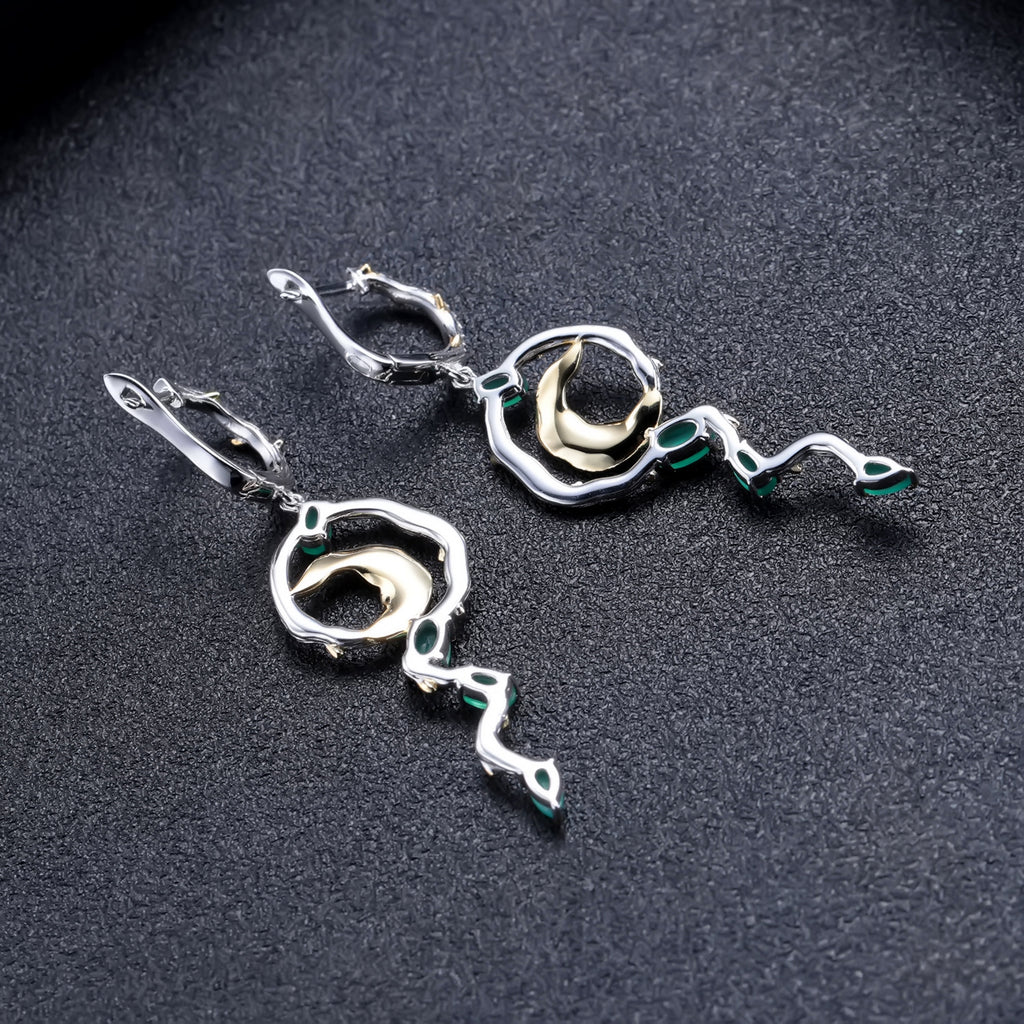 Green Agate Floral Earrings 925 Sterling Silver (gemstone setting detail)