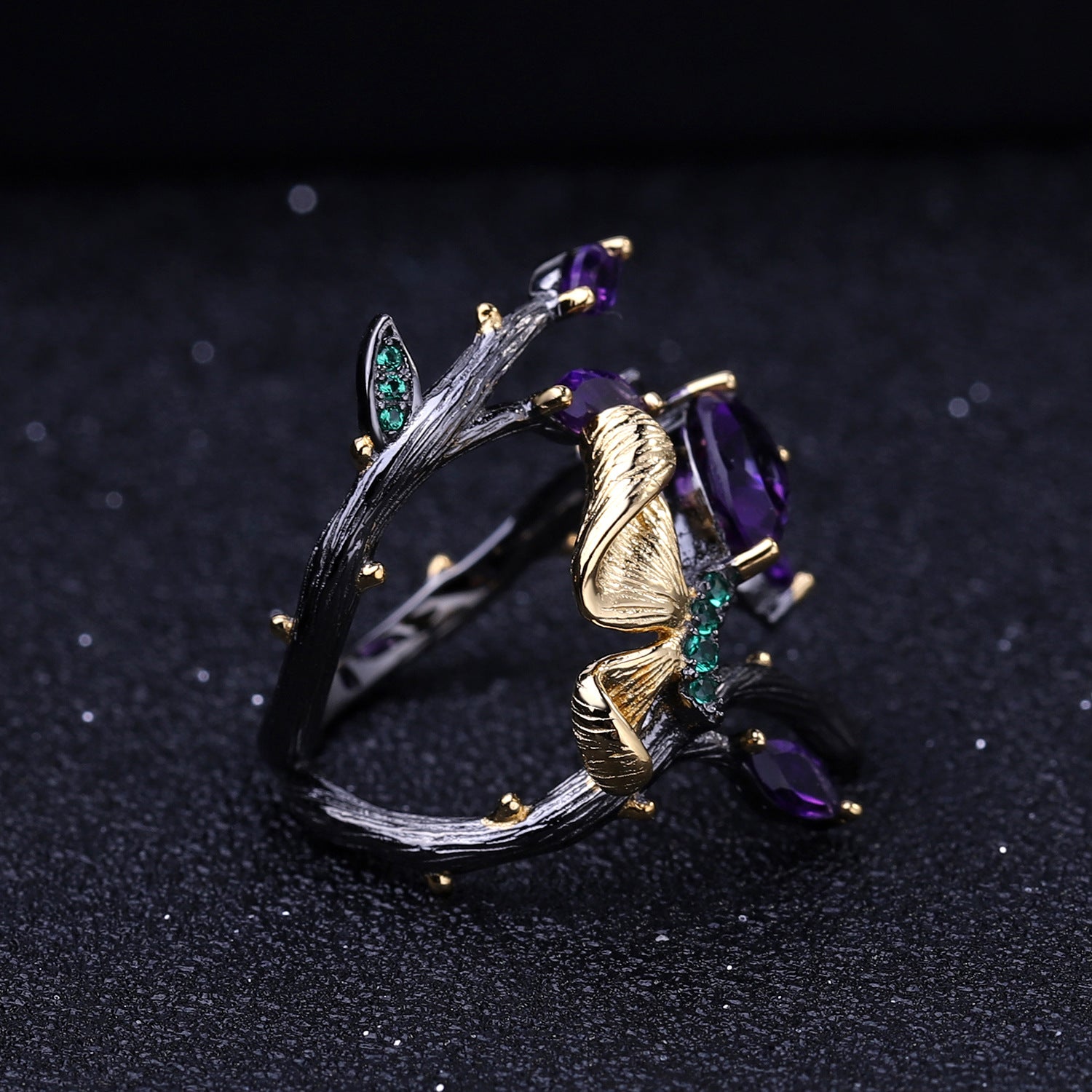 Amethyst Butterfly Ring 925 Sterling Silver (gemstone setting detail)