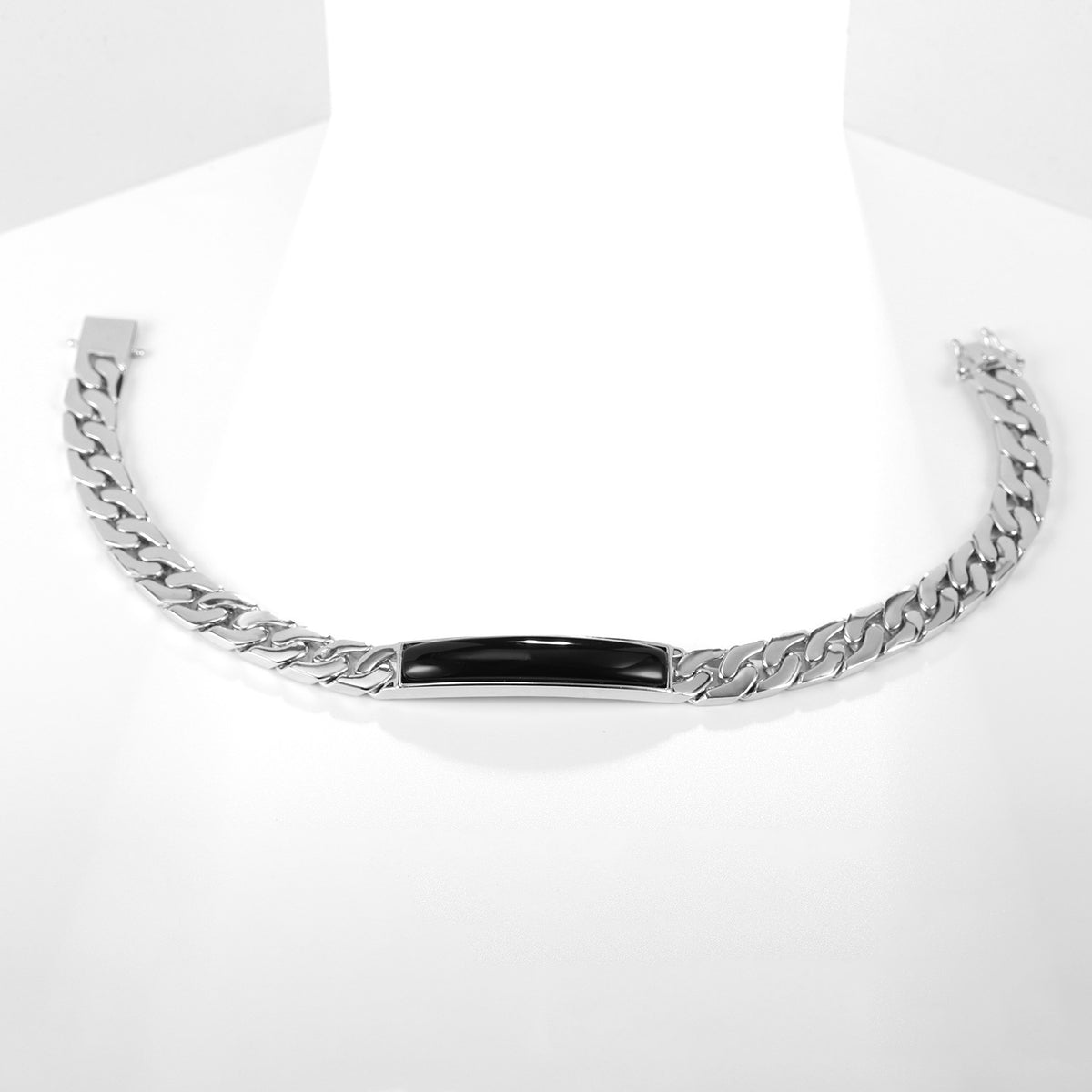 Black Onyx 7*40mm Bracelet 925 Sterling Silver