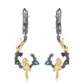 Multicolor Natural Gemstones Bird Earrings 925 Sterling Silver (wearing effect view)
