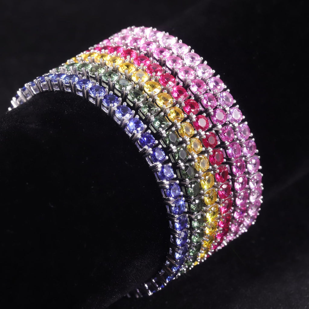 Blue Sapphire 3/4/5mm Tennis Bracelet 925 Sterling Silver (wearing effect view)