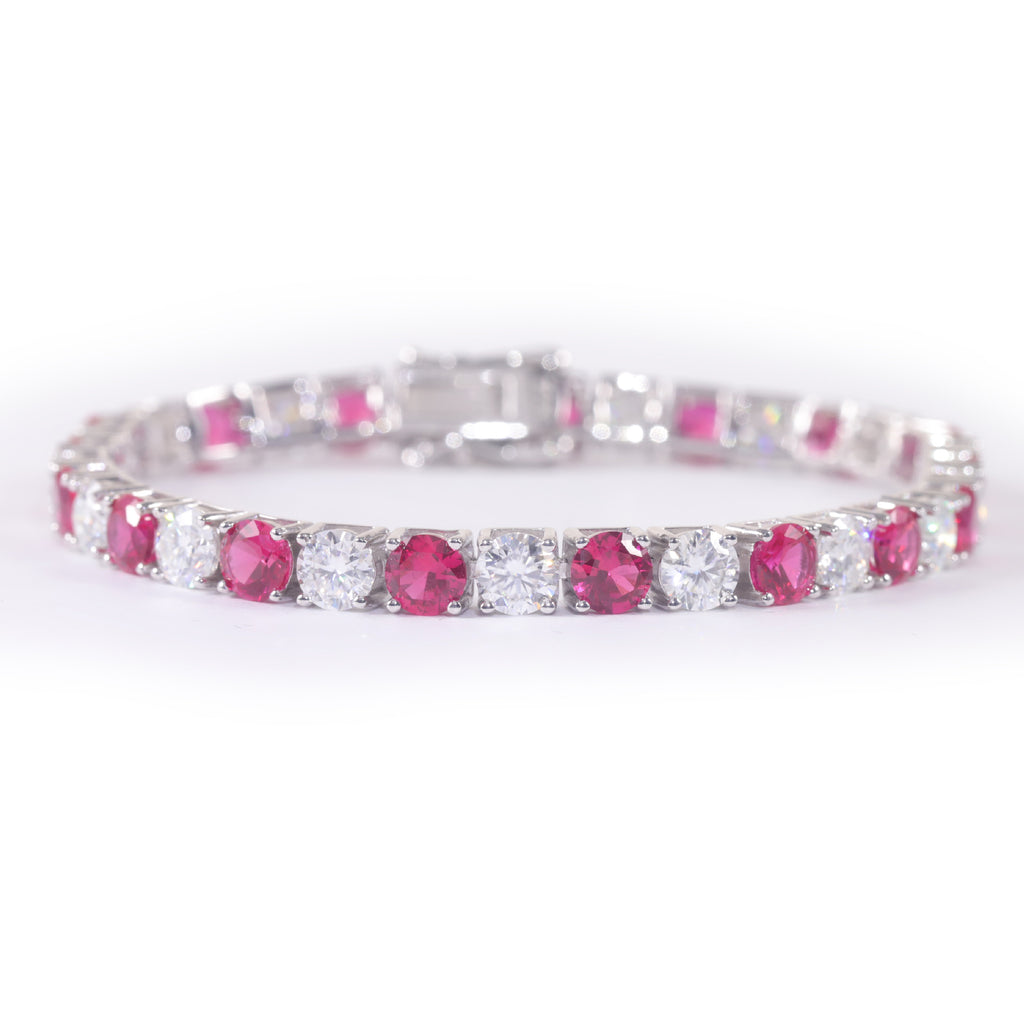 Lab-Grown Ruby 3/4/5mm Tennis Bracelet 925 Sterling Silver (side profile view)