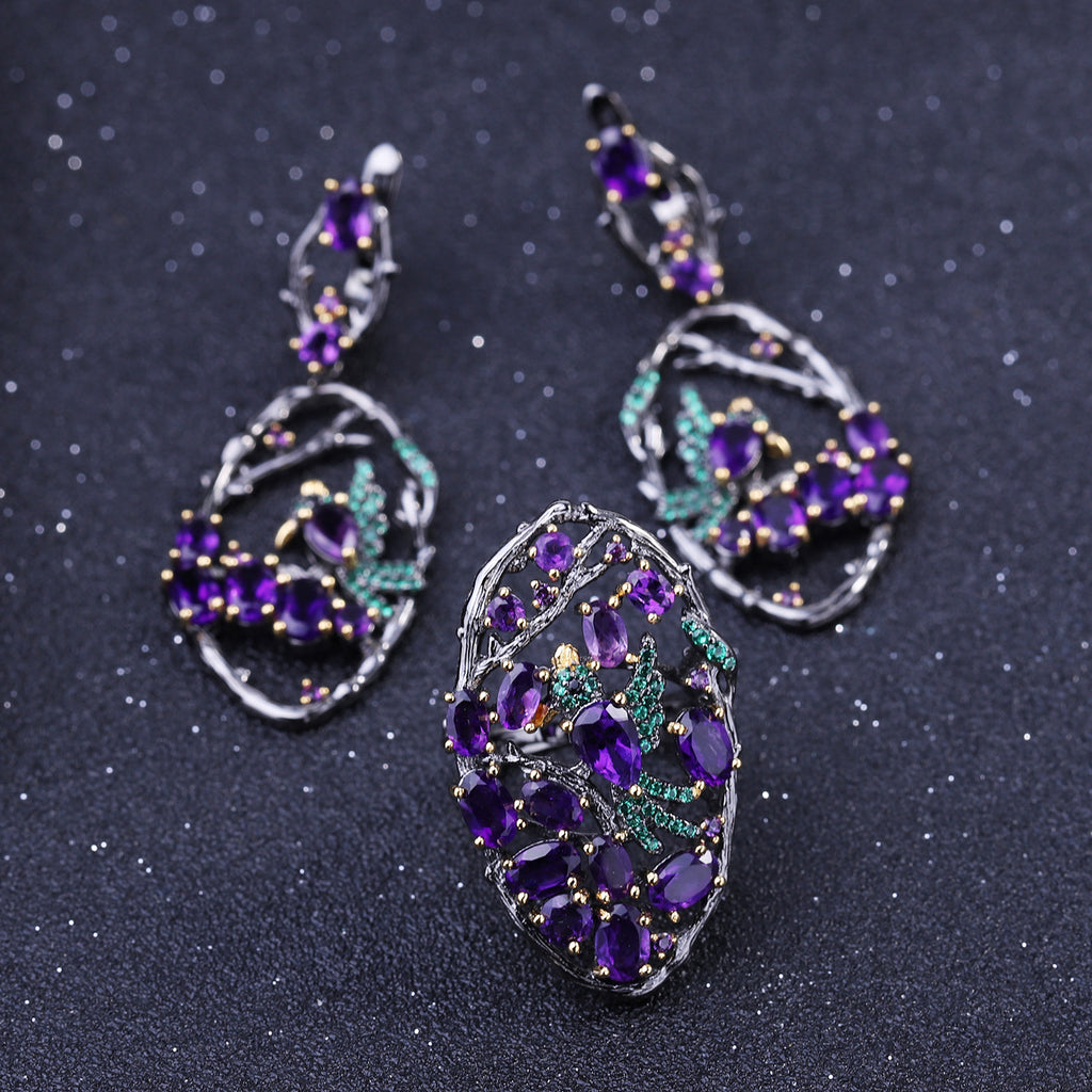 Natural Gemstone Birds Among the Branches Earrings 925 Sterling Silver (side profile view)