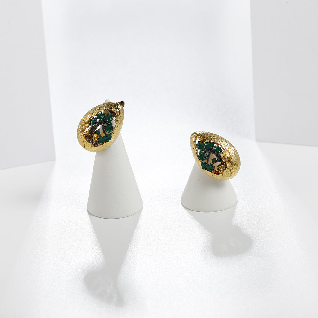 Multicolor Natural Gemstones Nature-Inspired Earrings 925 Sterling Silver (design detail close-up)