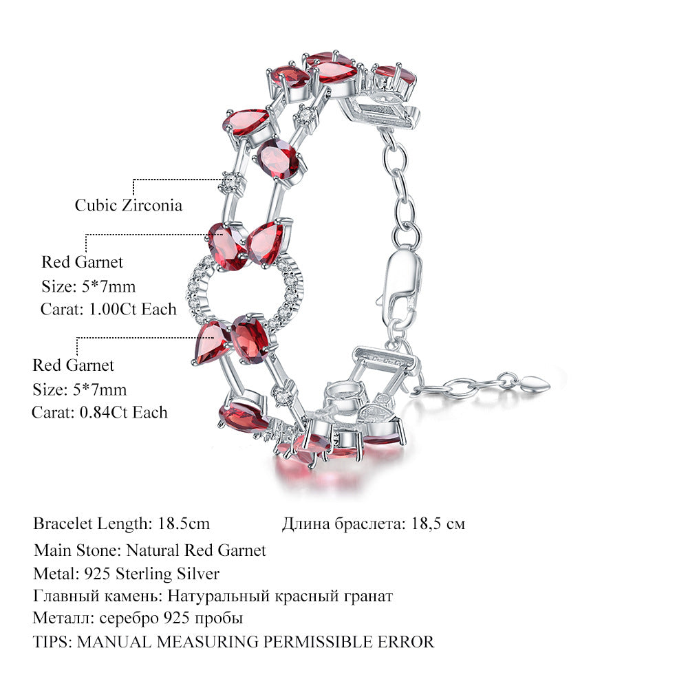 Garnet Designer Bracelet 925 Sterling Silver (side profile view)