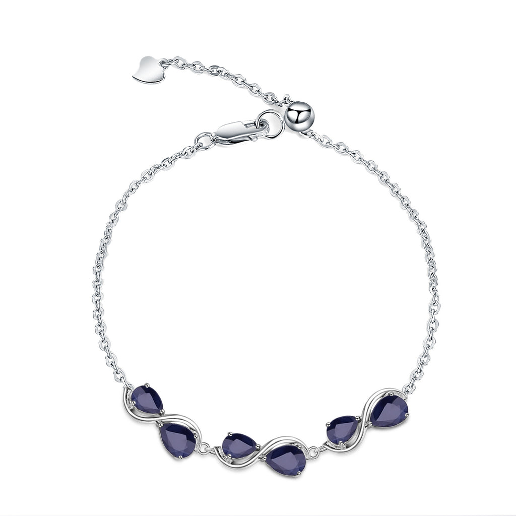 Blue Sapphire Designer Bracelet 925 Sterling Silver (side profile view)