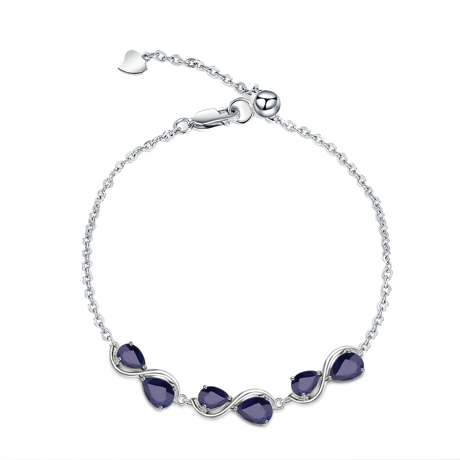 Blue Sapphire Designer Bracelet 925 Sterling Silver (side profile view)