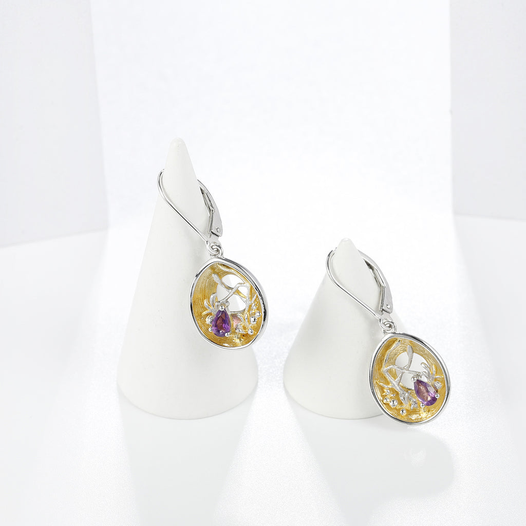 Topaz Nature-Inspired Earrings 925 Sterling Silver (side profile view)