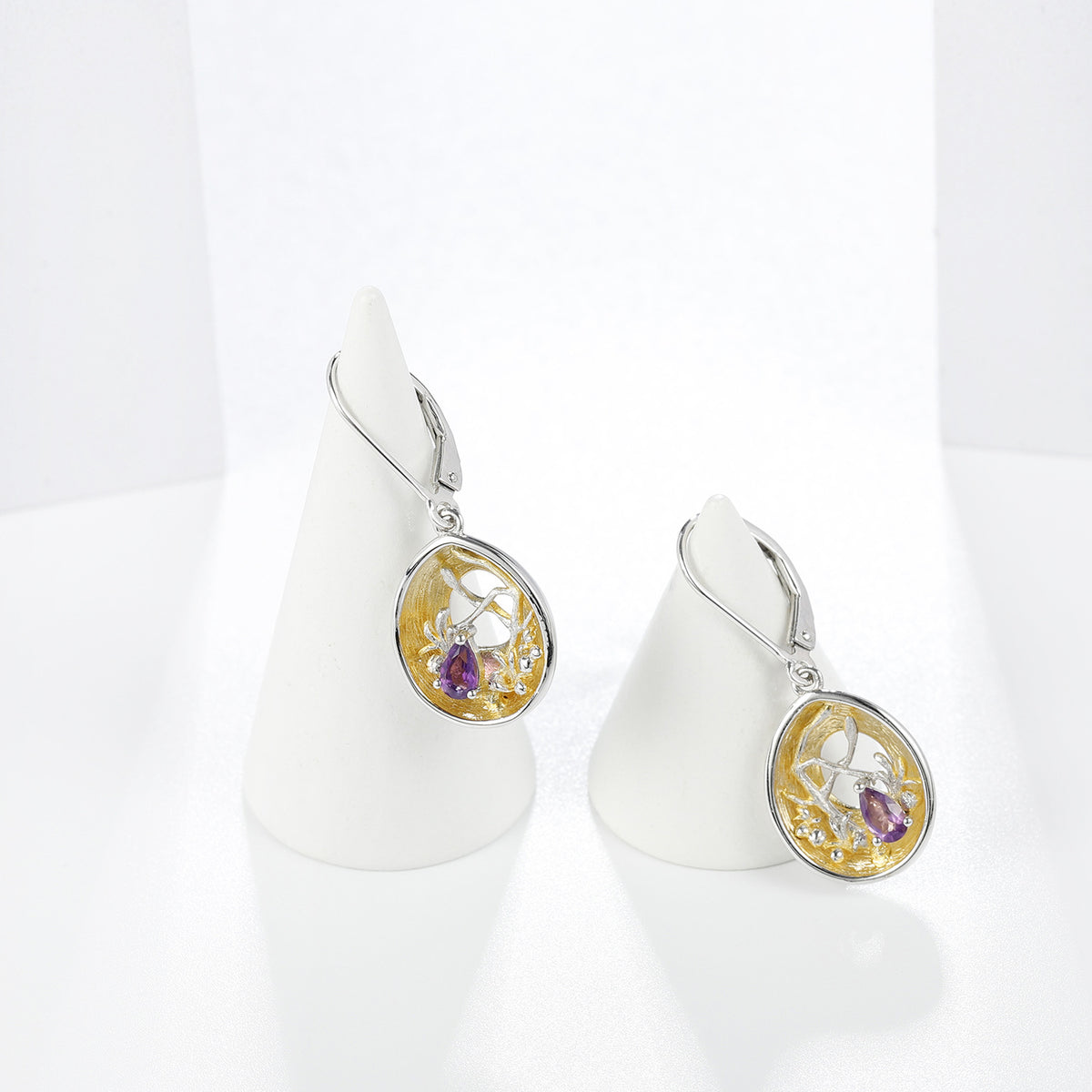 Topaz Nature-Inspired Earrings 925 Sterling Silver (side profile view)