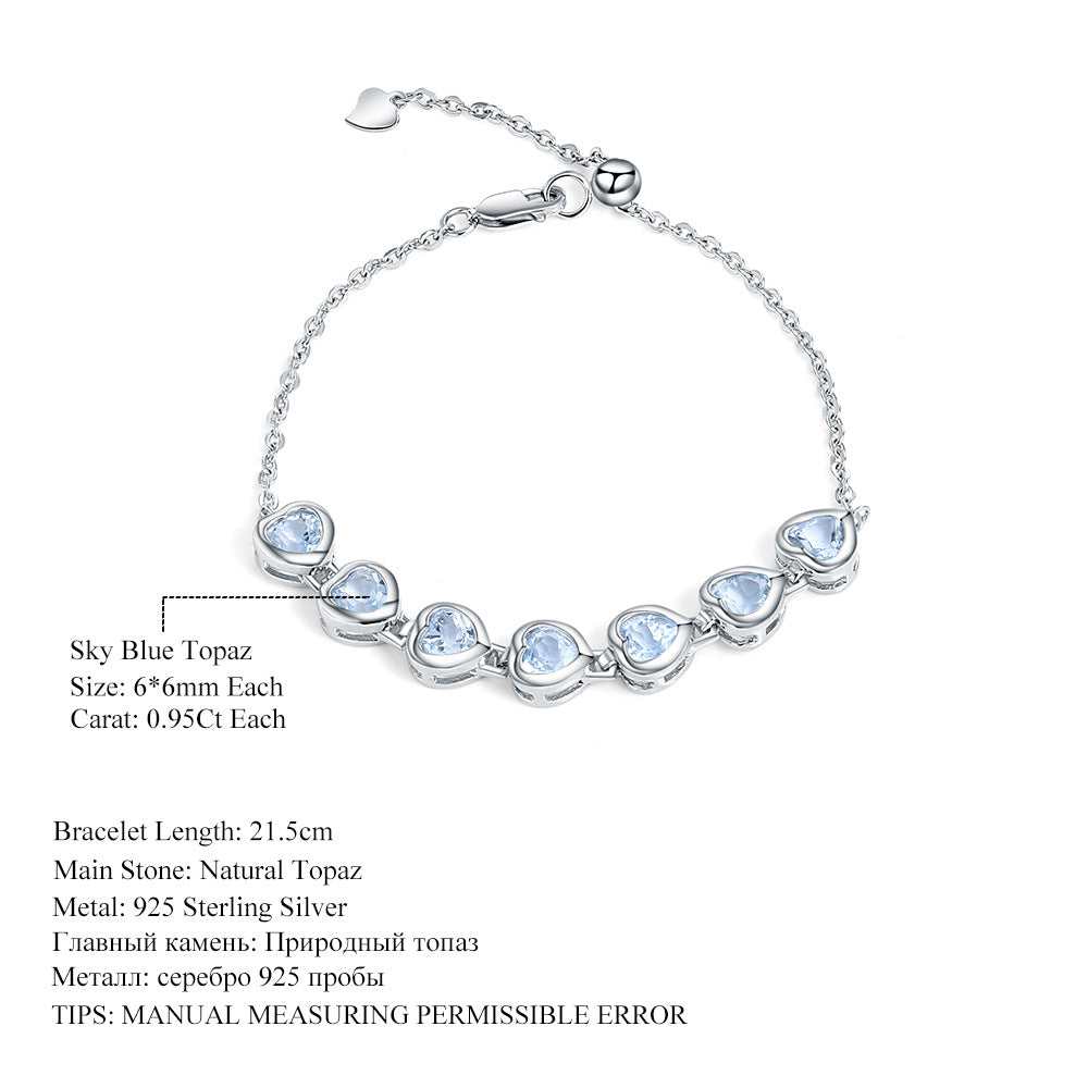 Topaz Heart-Shaped Bracelet 925 Sterling Silver