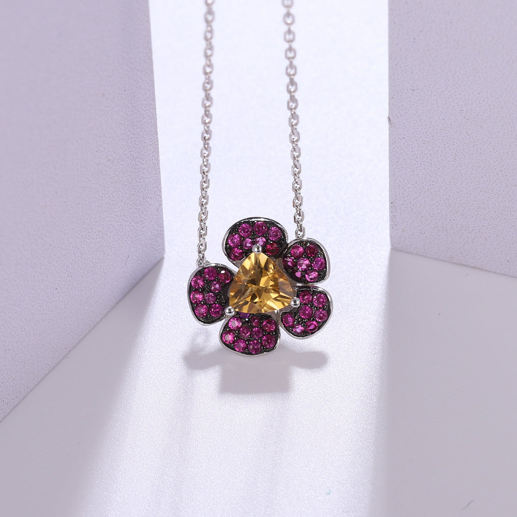 Amethyst Floral Pendant 925 Sterling Silver (side profile view)