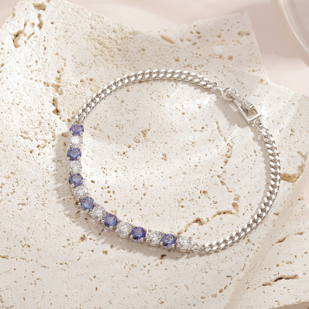 Lab-Grown Blue Sapphire Elegant Bracelet 925 Sterling Silver (wearing effect view)
