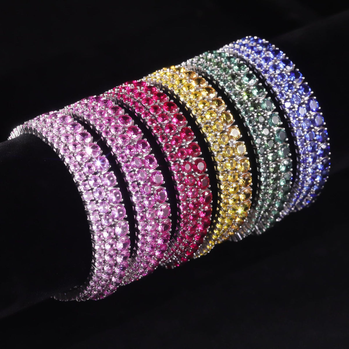 Lab-Grown Ruby 3/4/5mm Tennis Bracelet 925 Sterling Silver (gemstone setting detail)