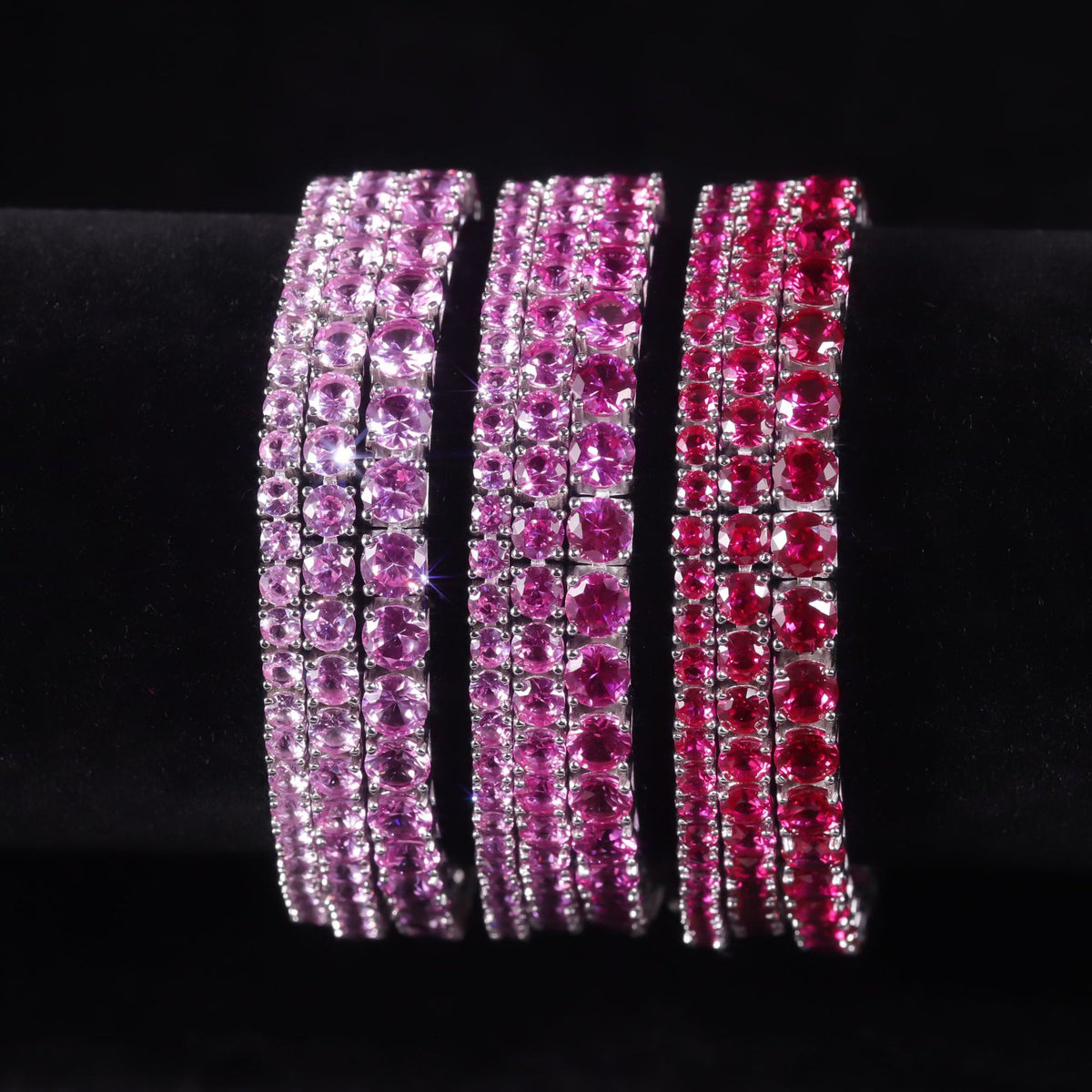 Lab-Grown Blue Sapphire 3/4/5mm Tennis Bracelet 925 Sterling Silver (wearing effect view)