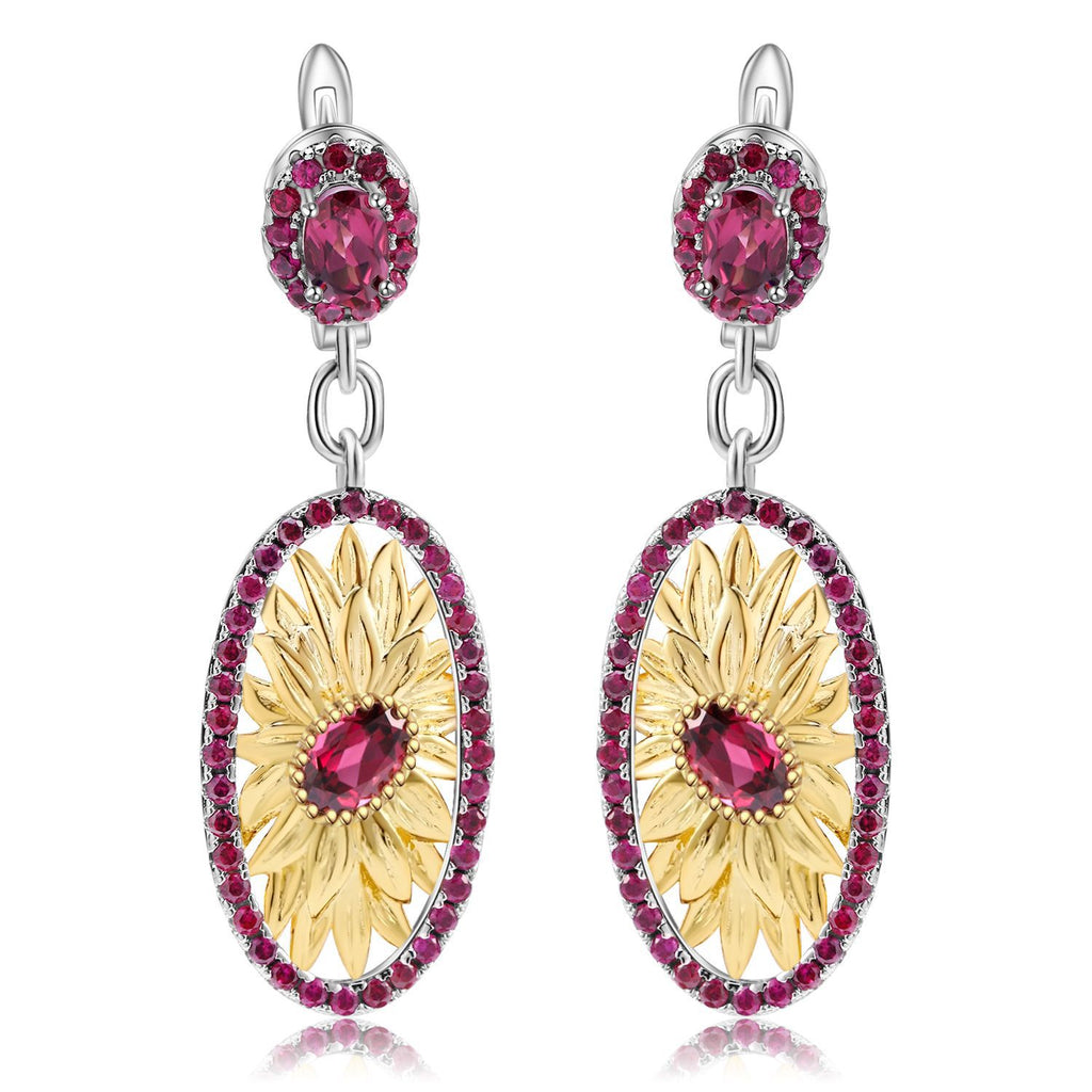 Multicolor Natural Gemstones Floral Earrings 925 Sterling Silver (wearing effect view)