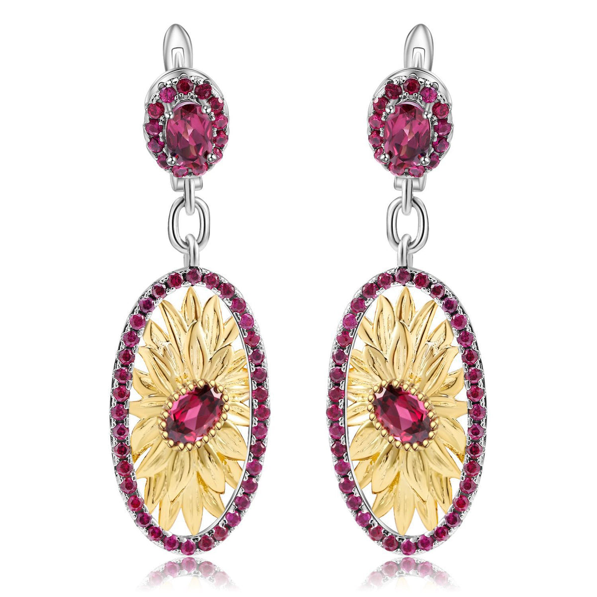 Multicolor Natural Gemstones Floral Earrings 925 Sterling Silver (wearing effect view)