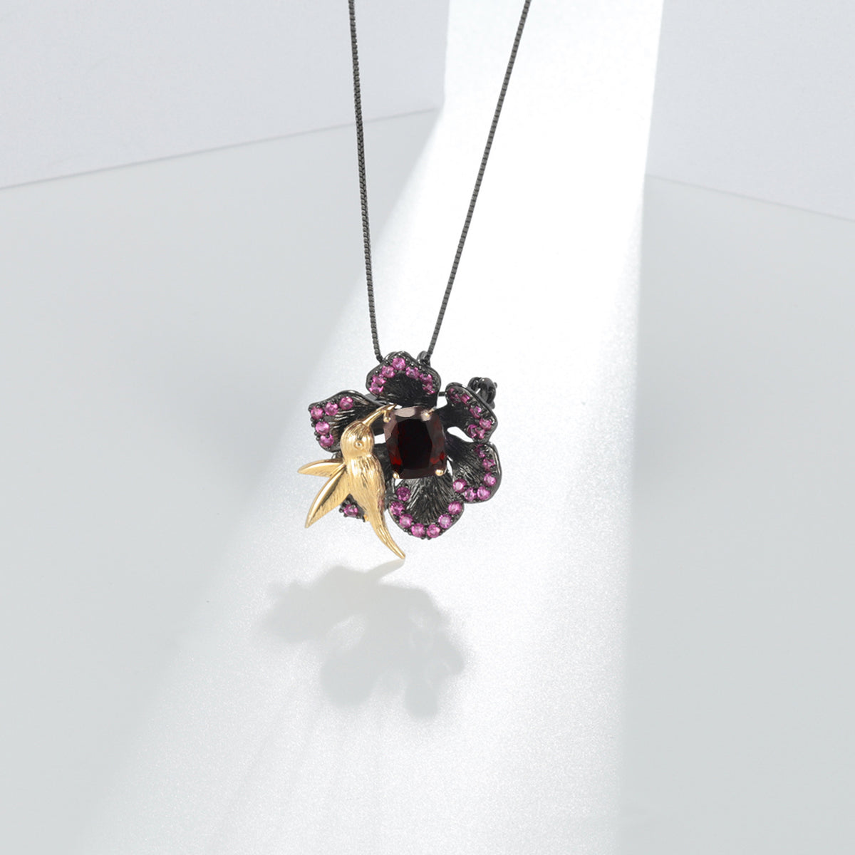 Amethyst Birds & Blossoms Brooch & Pendant 2-in-1 925 Sterling Silver (side profile view)