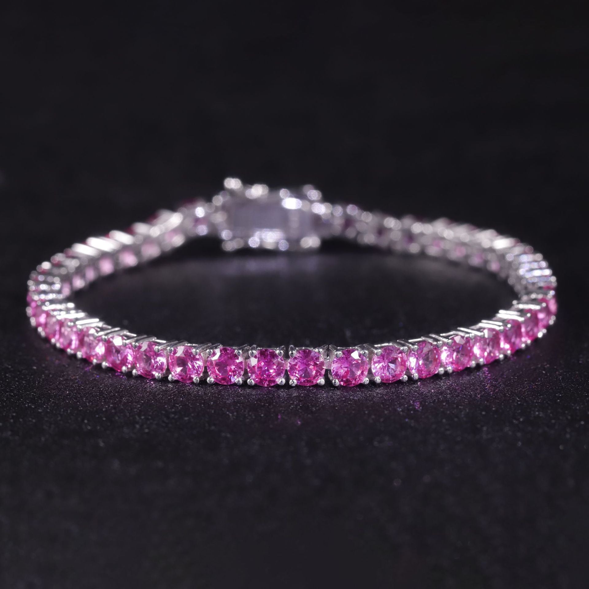 Lab-Grown Blue Sapphire 3/4/5mm Tennis Bracelet 925 Sterling Silver (side profile view)