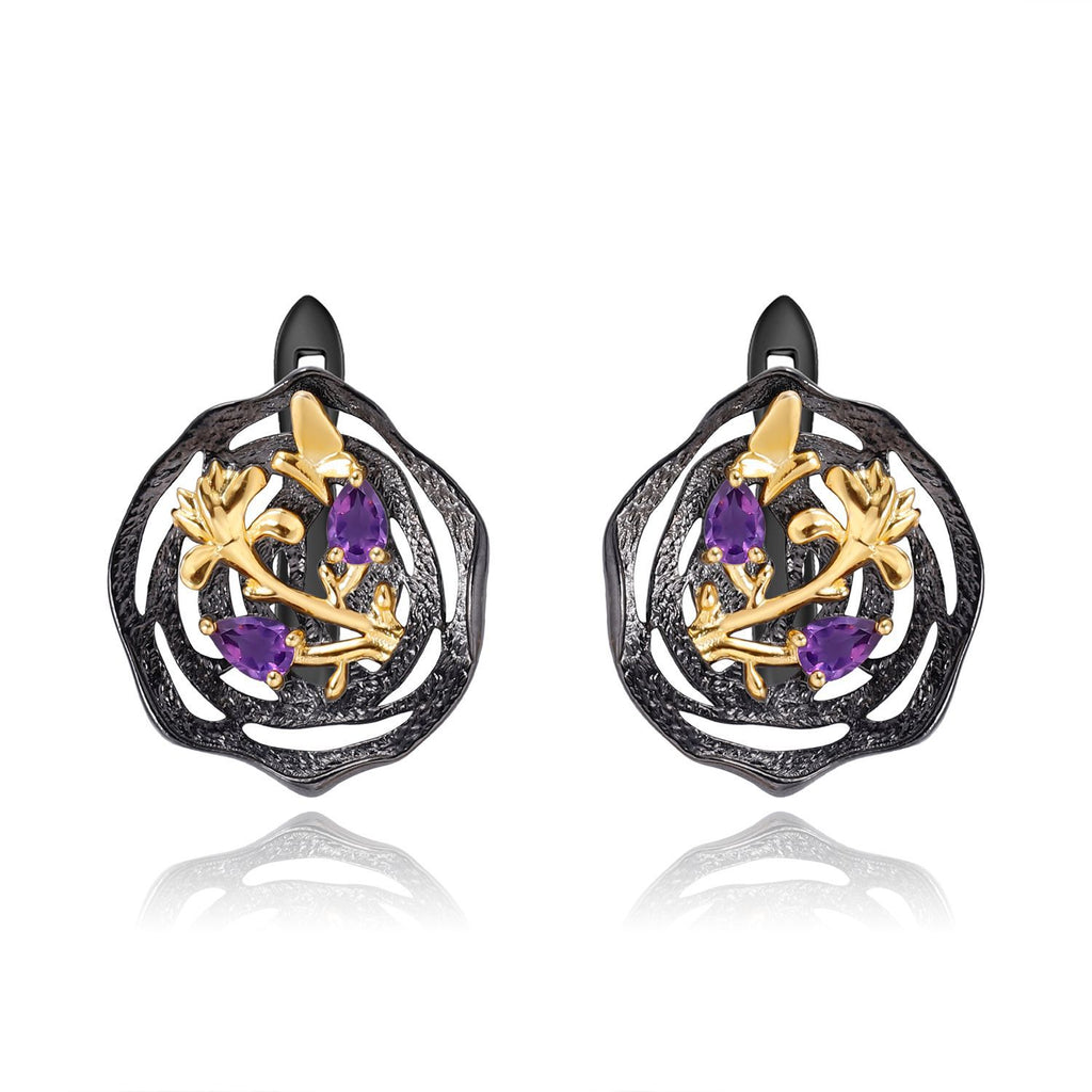 Rose Garnet Nature-Inspired Earrings 925 Sterling Silver (wearing effect view)