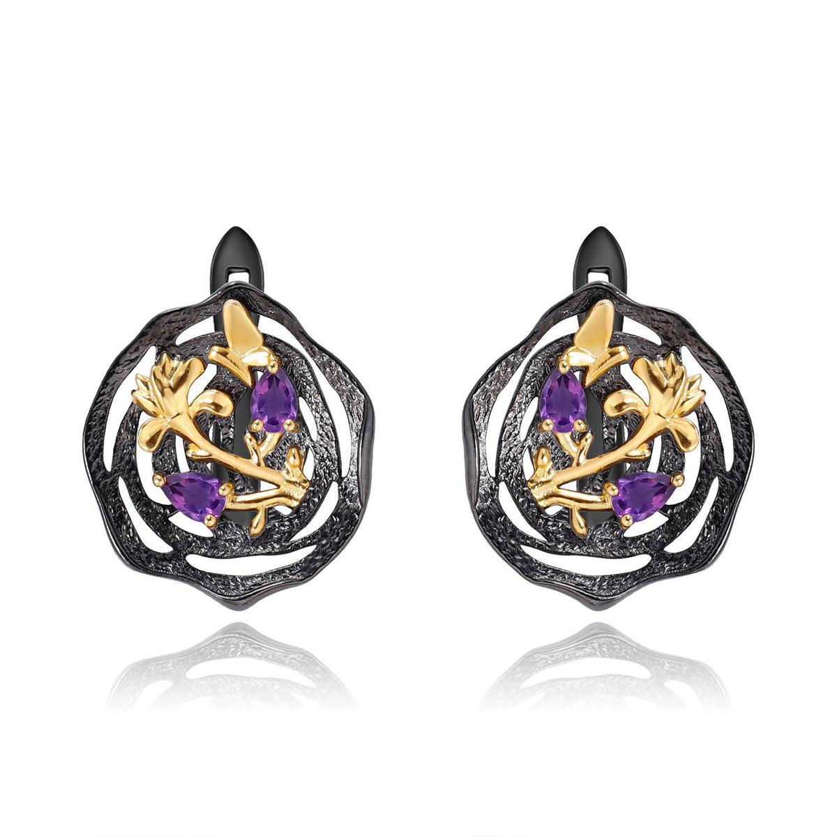 Rose Garnet Nature-Inspired Earrings 925 Sterling Silver (wearing effect view)