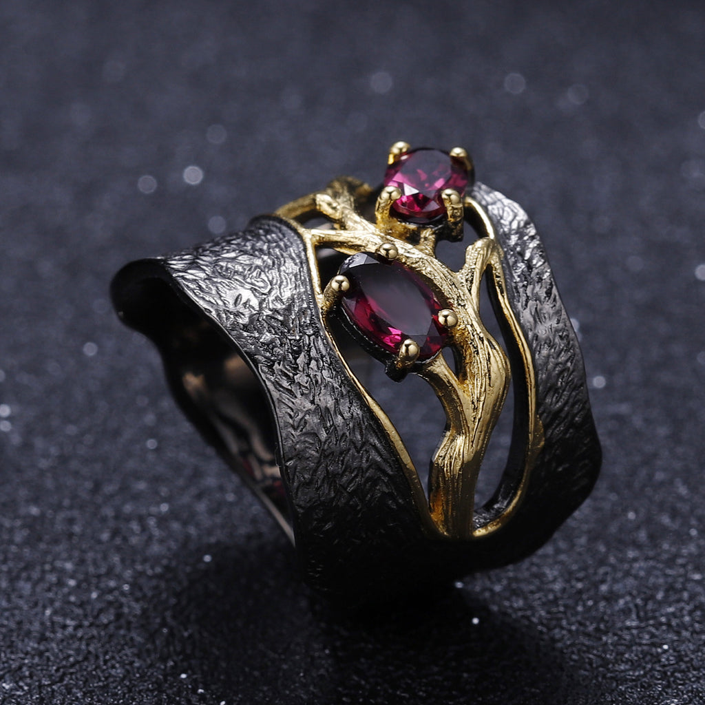 Natural Gemstone Branch Ring 925 Sterling Silver (gemstone setting detail)