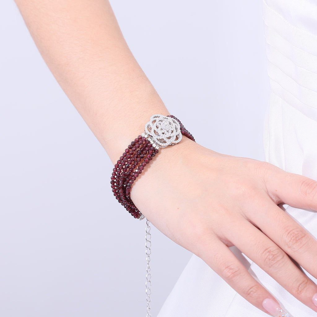 Ruby Beaded Bracelet 925 Sterling Silver (wearing effect view)
